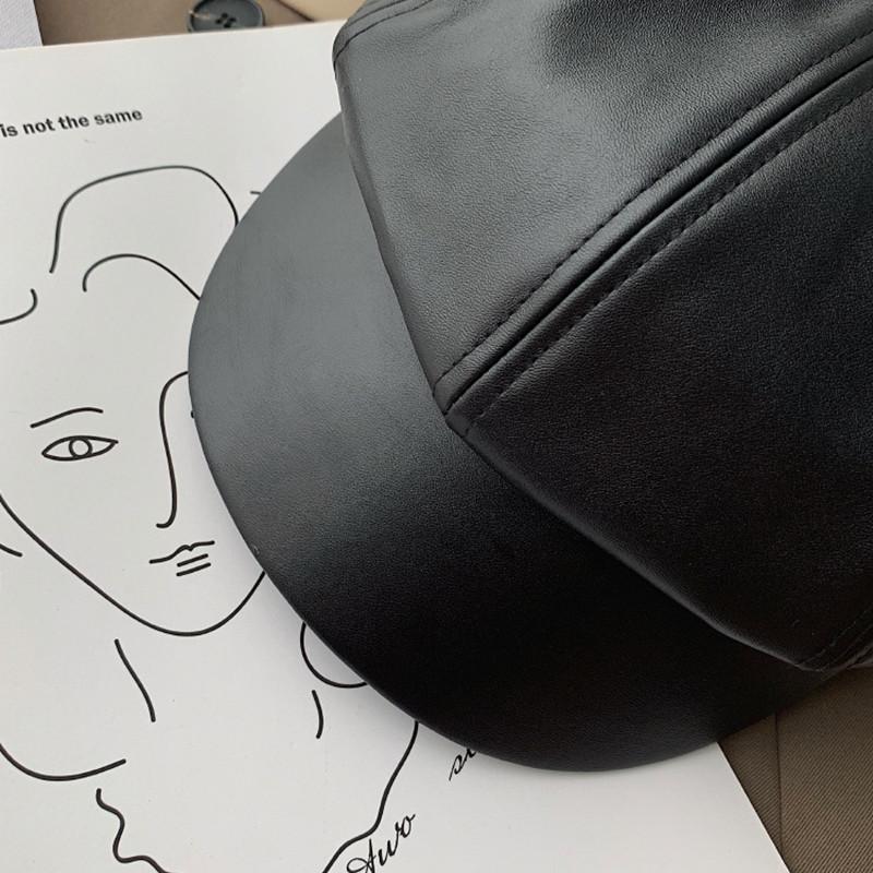Women PU Leather Beret Hat Winter Fashion Octagonal Hat