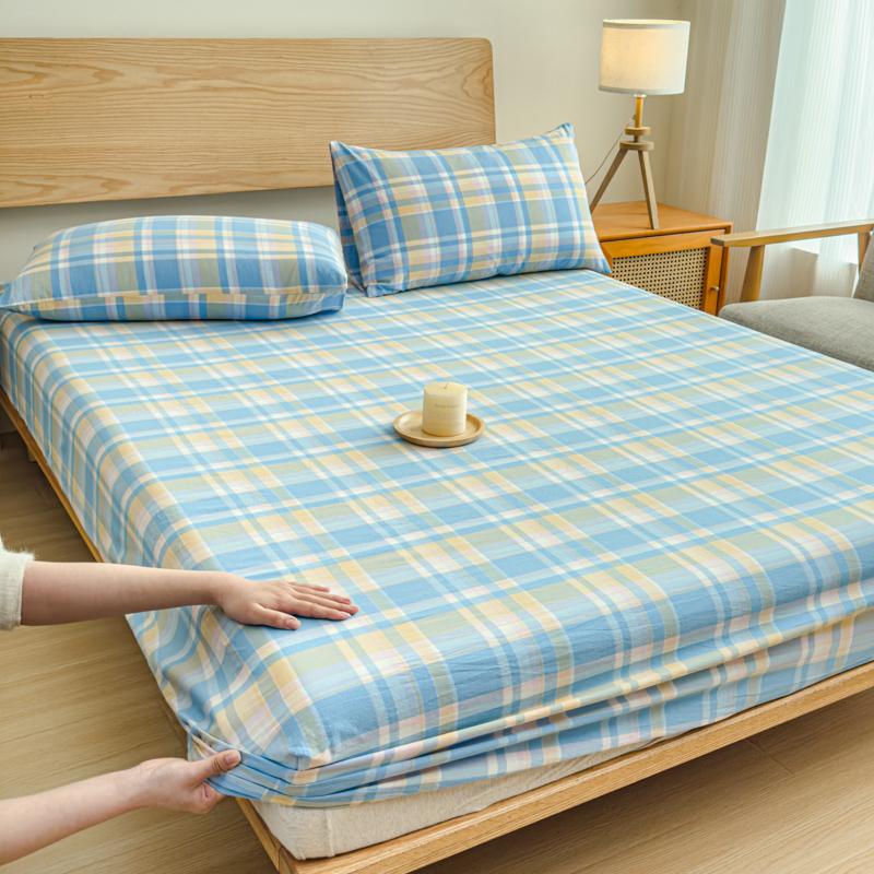 Luxury check style 100% Cotton Bed Sheet Fitted Sheet With Elastic Mattress Cover Couple Bed Linen Bedding Queen King Size