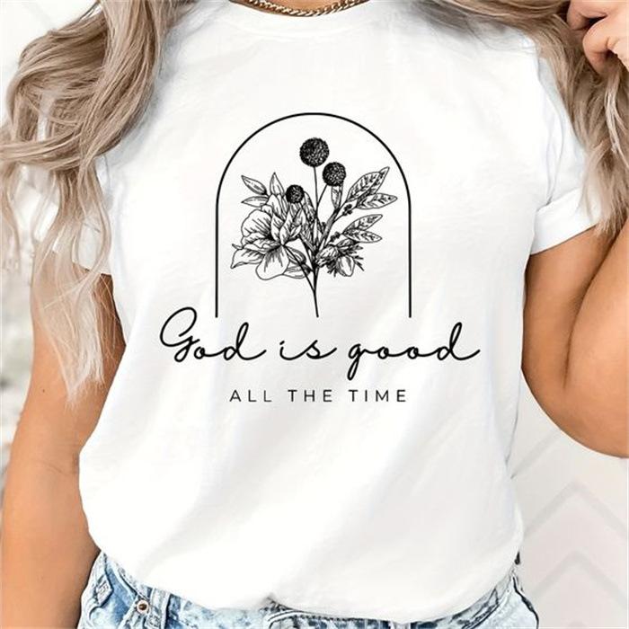 Summer Round Neck Printed Top Fashionable Casual Cute Short Sleeved Women's Pure Cotton T-shirts
