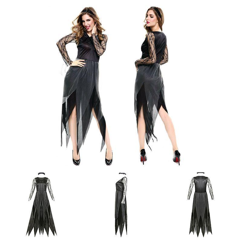 Dark Vampire Bride Halloween Costume For Women With Lace Polyester For Cosplay And Party