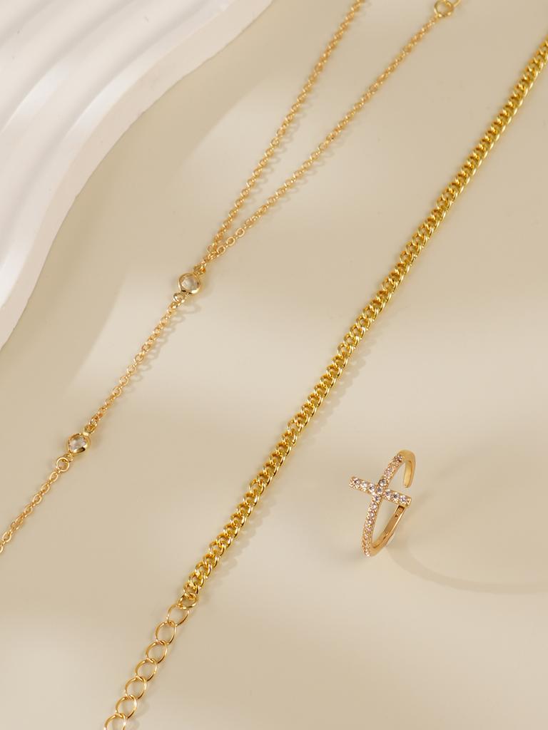 Minimalist Bracelet Jewelry Set Women's Cross Ring Integrated Ring Bracelet Exquisite Integrated Fashion Beach Style