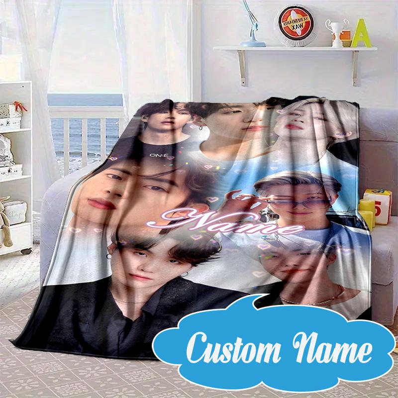 Custom Name K-pop Stars Friends Blanket bed sofa Blanket Flannel Blanket for Camping, Hiking, Picnic Essentials,gift for Fan family