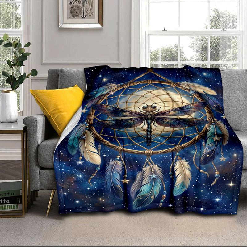 Dreamcatcher Dragonfly Music Feathers Blanket Flannel Blanket Throw Blanket Sofa Cover Blanket Soft Premium Blanket Picnic Blanket Tv Blanket Gifts