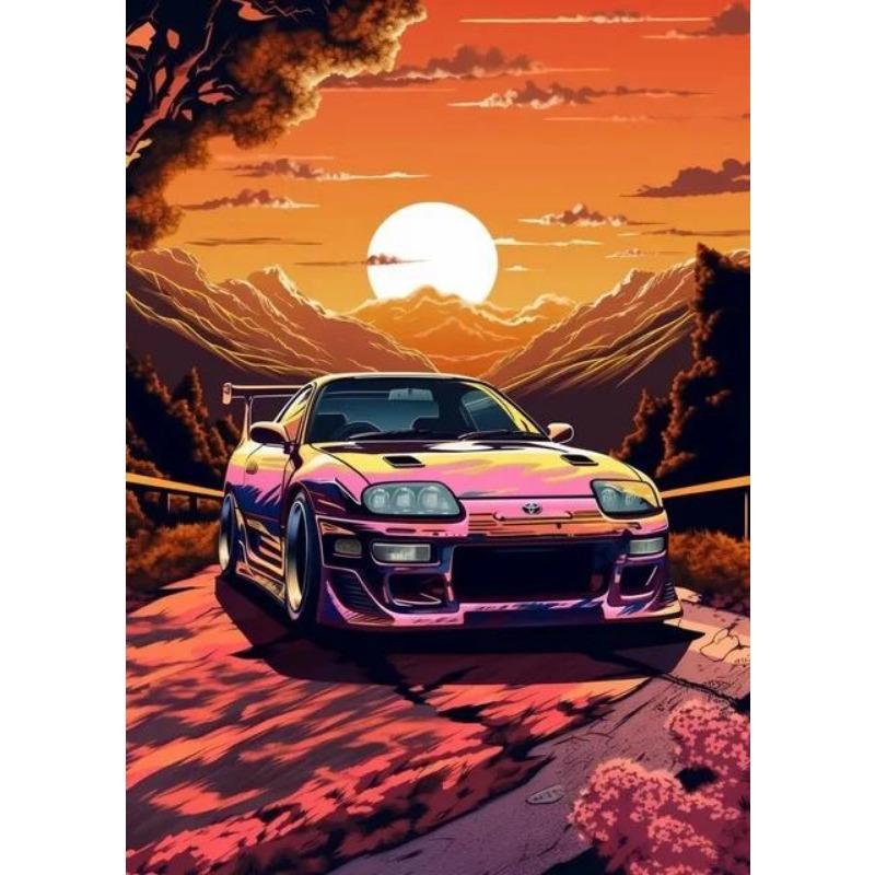 Vintage s Retro Car Japanese Landscape Poster  GTR Luxury Cars Canvas Painting HD Print Wall Art for Living Room  Bedroom Decor