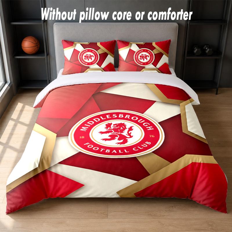 Set Biancheria da Letto Design Middlesbrough FC 1 Copripiumino + 2 Federe Morbido Traspirante Biancheria da Letto per la Casa