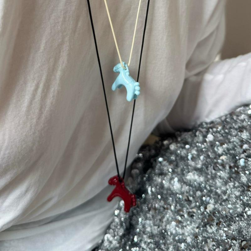 Colorful Cloisonné Drip Glaze Pony Pendant Choker Necklace - Childlike Sweater Chain for Women
