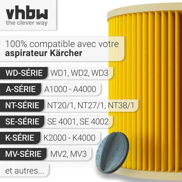 Vhbw 2x filtre plissé compatible avec Kärcher WD 2500 M, WD 3200 AF aspirateur - jaune