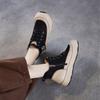 Genuine Leather Thick-soled Color-blocked Ankle Boots Lace-up Sports Casual Shoes High-top Fashion Sneakers