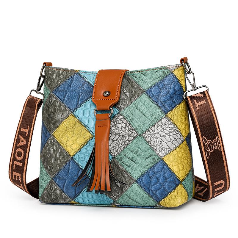 Women's Contrast Color Crossbody Bag Large Capacity Bucket Bag Mother Bag
