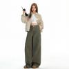 Women's Winter Brown Coffee Wide-Leg Jeans: Relaxed, Floor-Length, Slimming Fit