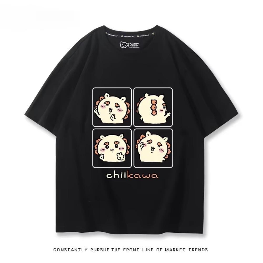 Chiikawa Cute Four-cell Pattern T-shirt Summer High Quality 100% Cotton T-shirt Casual Comfortable Loose Men's T-shirt