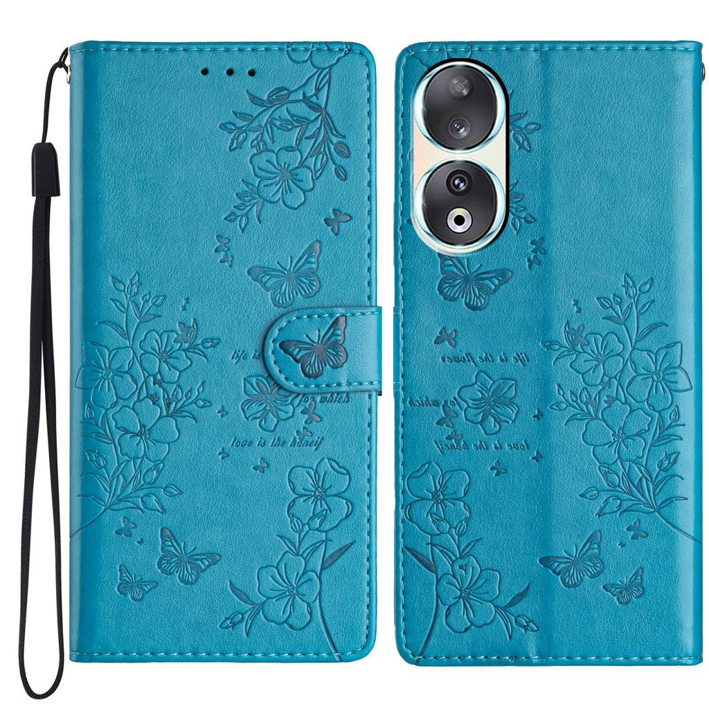 For Honor 90 Phone Case Butterfly Floral Imprint Leather Flip Cover with Stand