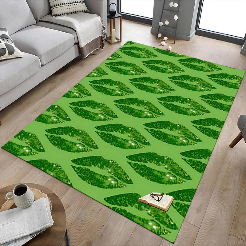 1PC Lips Green Extra Large Non Slip Floor carpet, Office, family, bedroom, Studio Large Area Rug Indoor Rugs, , Vibrant Colors