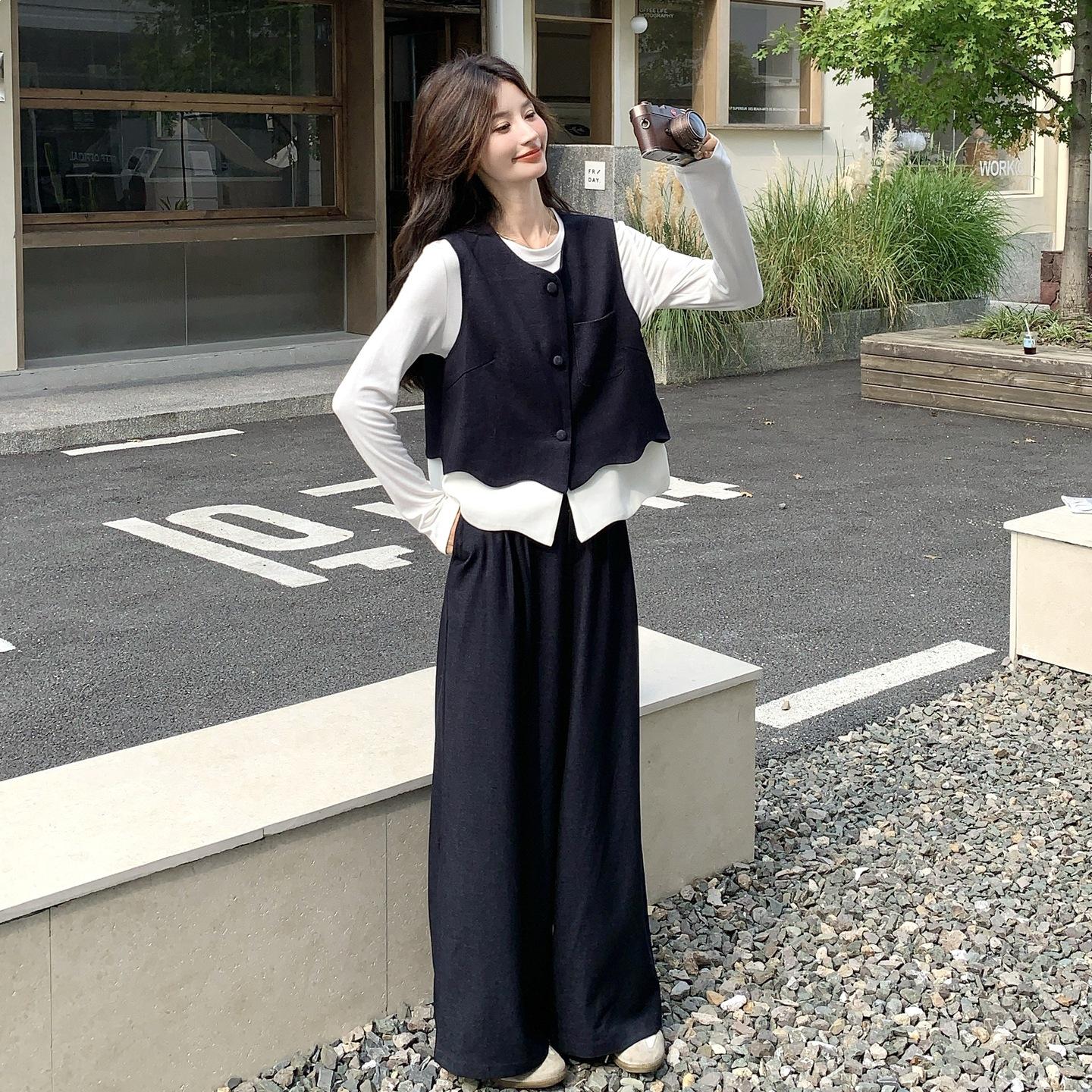 

Design-Forward Korean Style Vest & Wide-Leg Pants Set for Women - Spring 2026 Collection Extra Large
