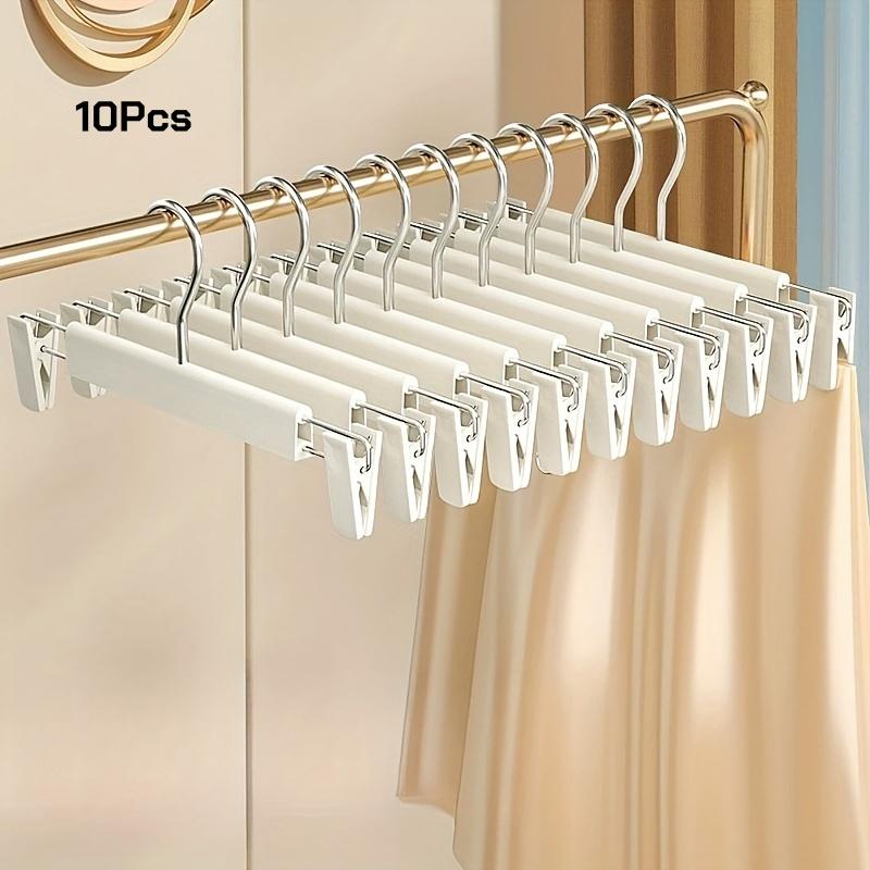 10Pcs Clothes Pants Hangers, Space-Saving Skirt Holders, Adjustable Clips, Trouser Hangers, Clothes Coat Garment Jeans Hangers