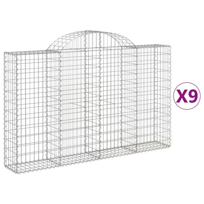VidaXL Paniers à gabions arqués 9 pcs 200x30x120/140 cm Fer galvanisé, gabion, cage de gabion, panier de mur de gabion, mur 3146138