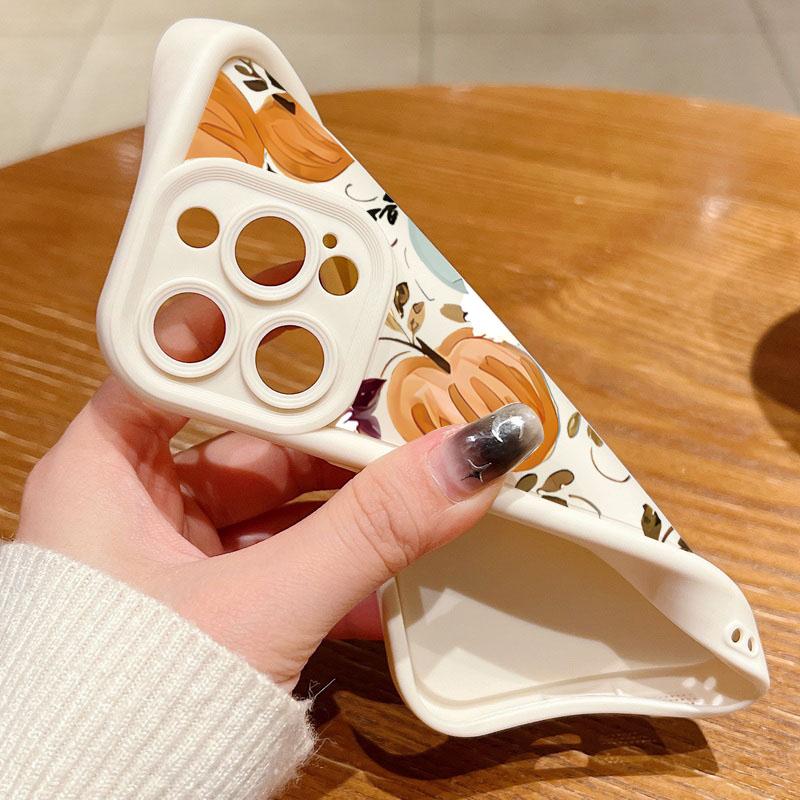 Flower & Pumpkin Pattern Phone Case For iPhone 16 17 Pro Max 15 14 13 12 11 17Air 7 8 Plus 16E XR X XS Shockproof Silicone Cover