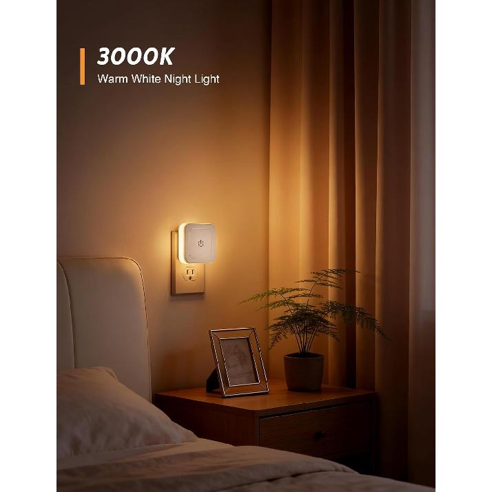 Sujeet Night Light, 4 Pack 1-50LM Stepless Dimming LED Night Light with 3CCT (3000K/4500K/6500K), Night Lights Plug Into Wall for Adults, Bedroom,