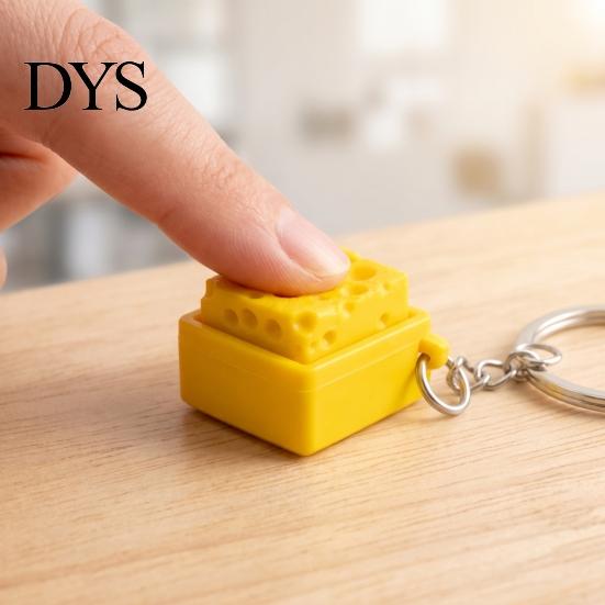 Unique Cheese Shape Keyring Fidget Keychain, Mechanical Keyboard Click, Creative Sound Stress Relief Funny Sensory Gift Toy, Durable Plastic Portable