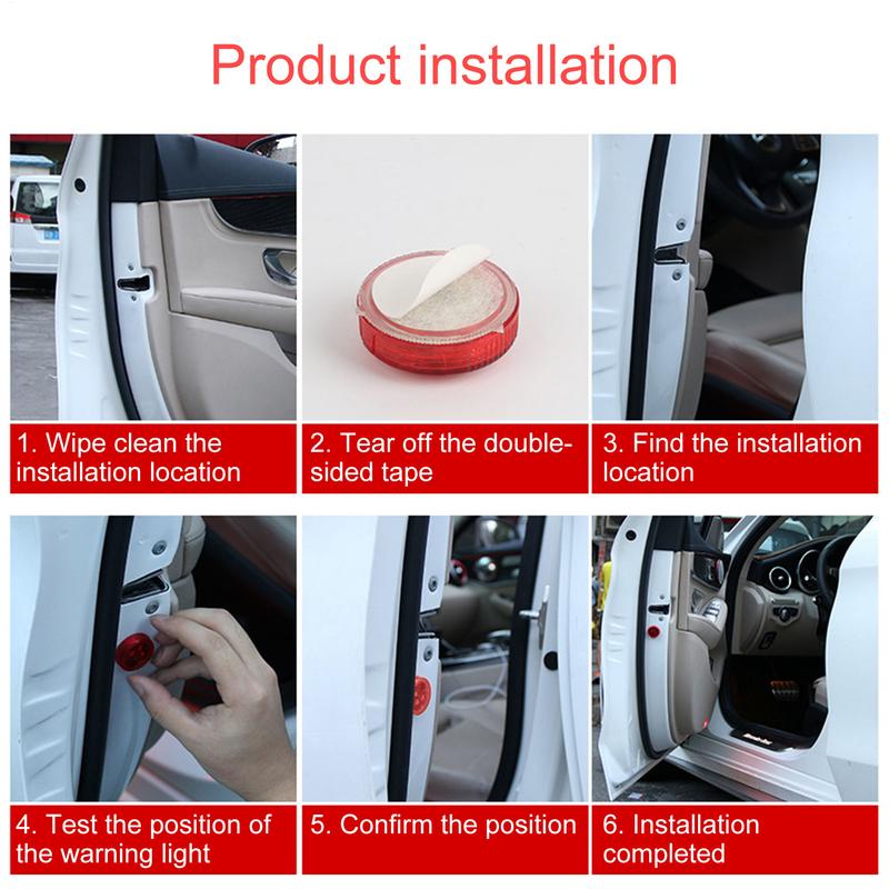 1pcs Car Door Warning Led Light Wireless Safety Warning Anti-collision 5 LED Magnetic Sensor Strobe Flashing Alarm Signal Lights