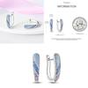 Sparkling Blue Zircon Hoop Earrings Pave U Shape Star Devil Eyes Circle S925 Drop Earring Fit Original Party Jewelry