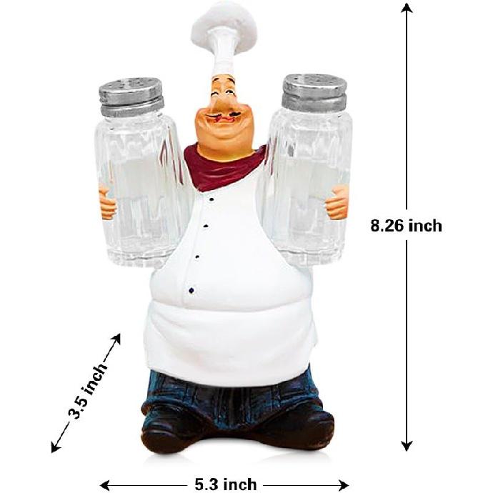 Resin Decorative Ornaments,Kitchen Decor,Cook Statue,French Chef Figurines with Salt and Pepper Shaker Set