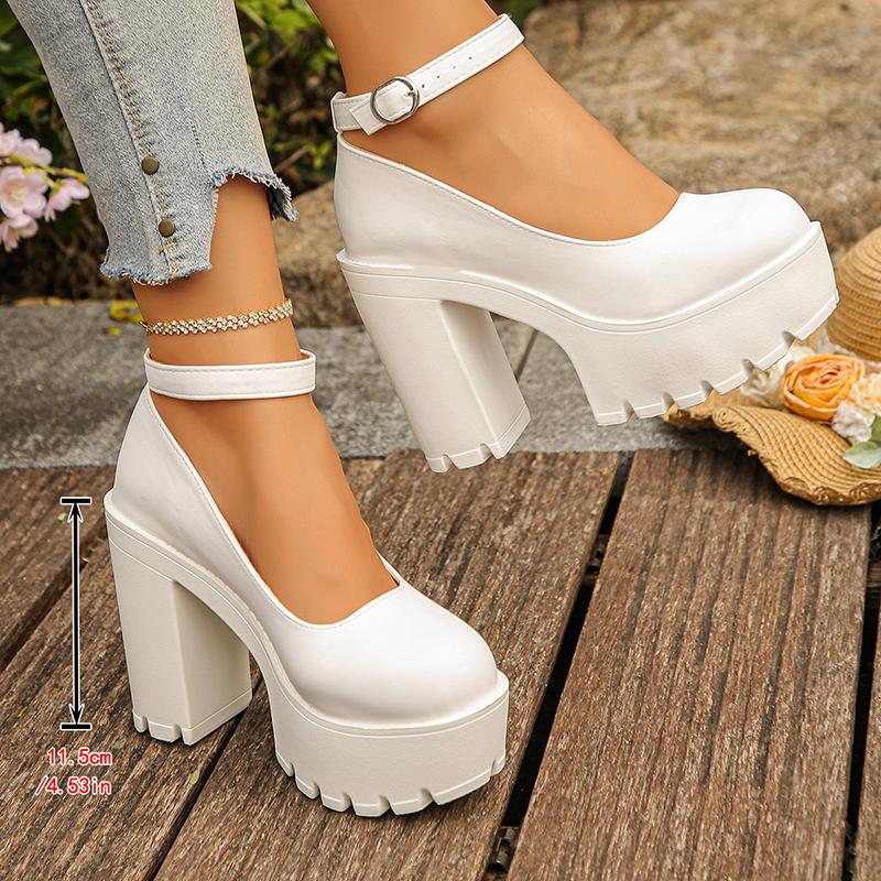 Sapatos Mary Jane Pretos de Salto Super Alto Feminino Tamanho Grande 42 Plataforma Grossa Saltos Agulha Femininos Fivela no Tornozelo Festa Casamento Sapatos de Salto Alto