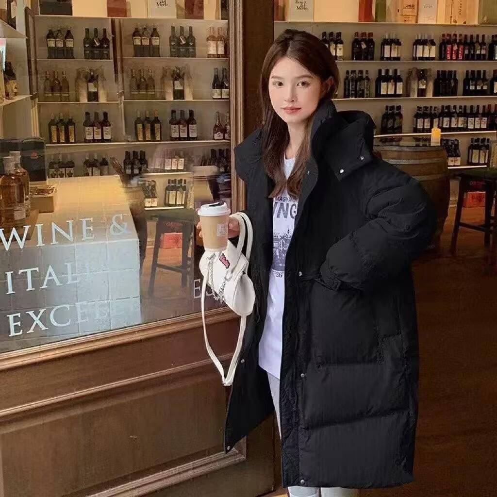 Pink Down Jacket Women's Winter New Medium and Long Loose Popular Thickened Popular White Duck Down Jacket