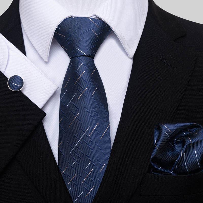 Men's Business Formal Tie Set: Includes Tie, Pocket Square & Cufflinks for Evening Parties. Fashionable & Popular.