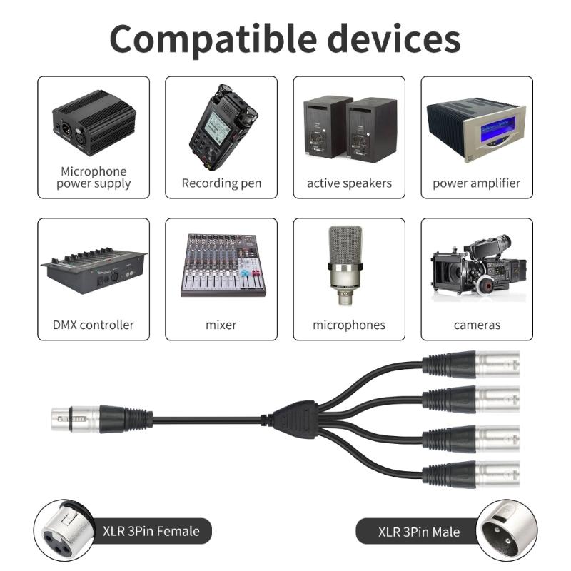 3Pin XLR Female To 4 Male Sound Splitter Cable 60Cm Metal Housing For Microphones Mixers Amplifiers Balanced Connection
