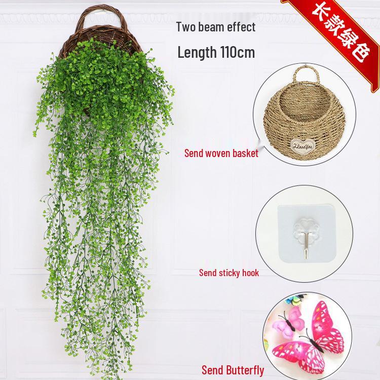 Wall-Mounted Artificial Hanging Vines with Spider Plant in Basket for Living Room Decor