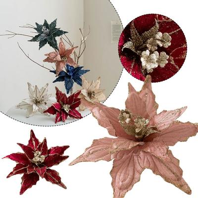 Glitzer Weihnachtsstern Blume 28cm Handgemacht Frohe Weihnachten Dekoration Realistisch Künstlich Weihnachtsbaum Hängende Blume