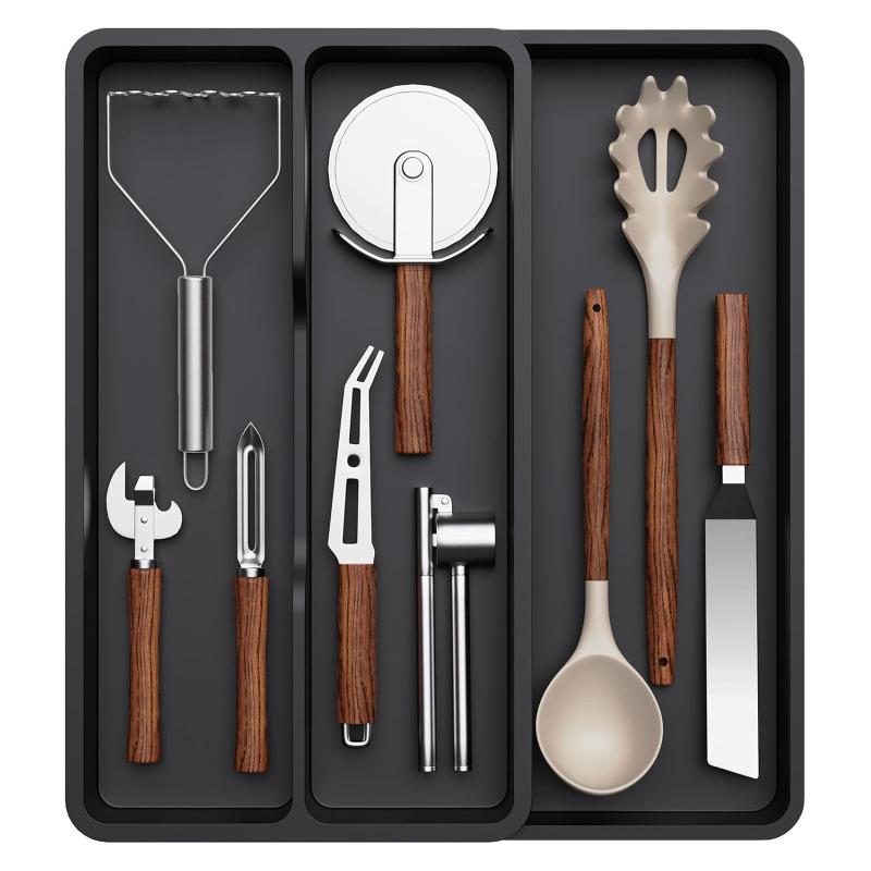 Expandable Utensil Tray Adjustable Silverware Divider Non Slip 6 Slot Drawer Organizer for Kitchen