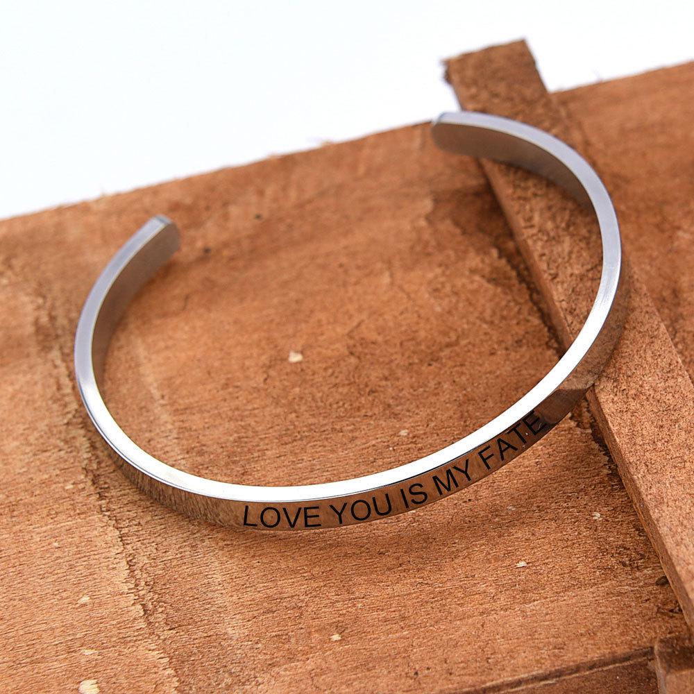 European & American Stainless Steel Open C-Shaped Bangle - Smooth Surface, Laser-Engraveable, Available in 5MM & 15MM