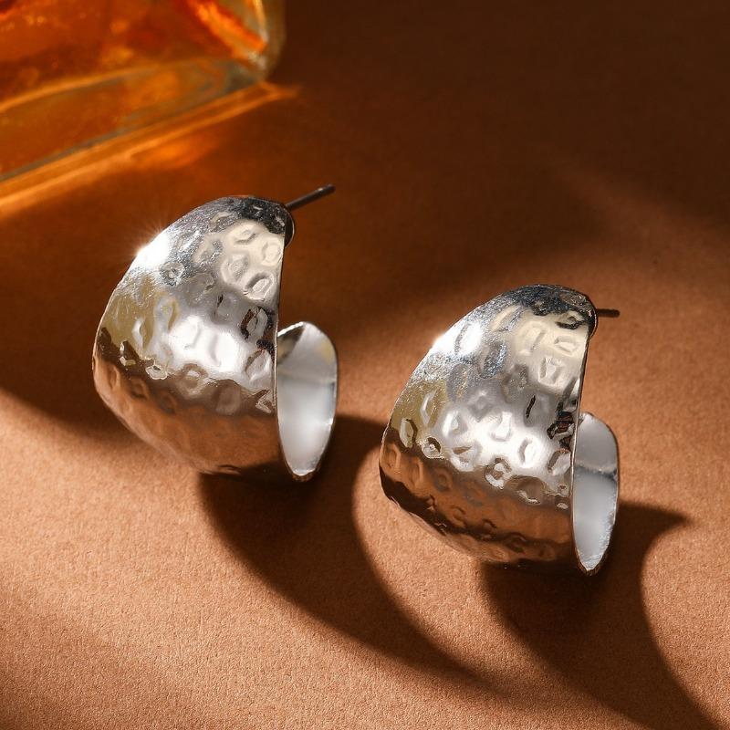 Women Exaggerated Hollow C Shaped Large Circle S925 Silver Needle Metal Earrings