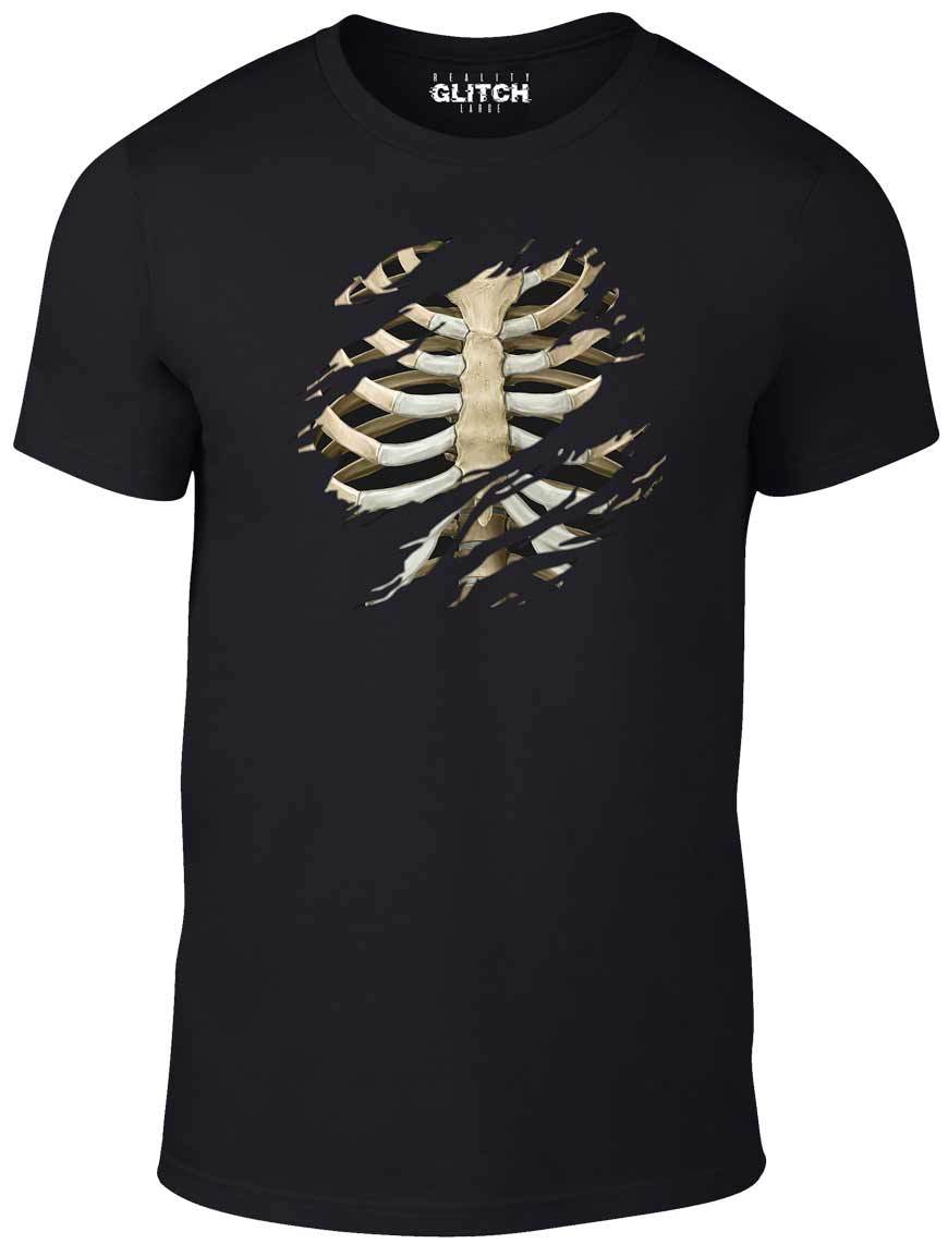 Men s Torn Rib Cage T-Shirt Mens Womens Tees Top - Halloween Skeleton Shirt Horror Bones Fancy Dress 2XL