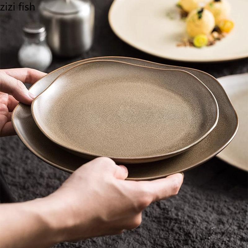 Vintage Ceramic Dinner Plate Creative Irregular Dessert Plate Snack Plate Pasta Sushi Plates Restaurant Specialty Tableware