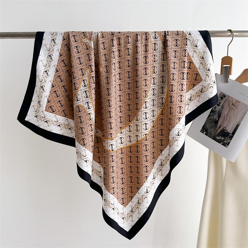 Women's Retro Twill Silk Scarf - 90cm Versatile Shawl for Travel & Sun Protection