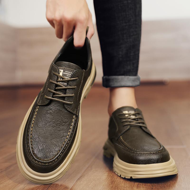 New Business Leather Shoes Men's Casual Leather Shoes Breathable Platform Shoes for Men Autumn Lace-up Loafers Male Sneakers
