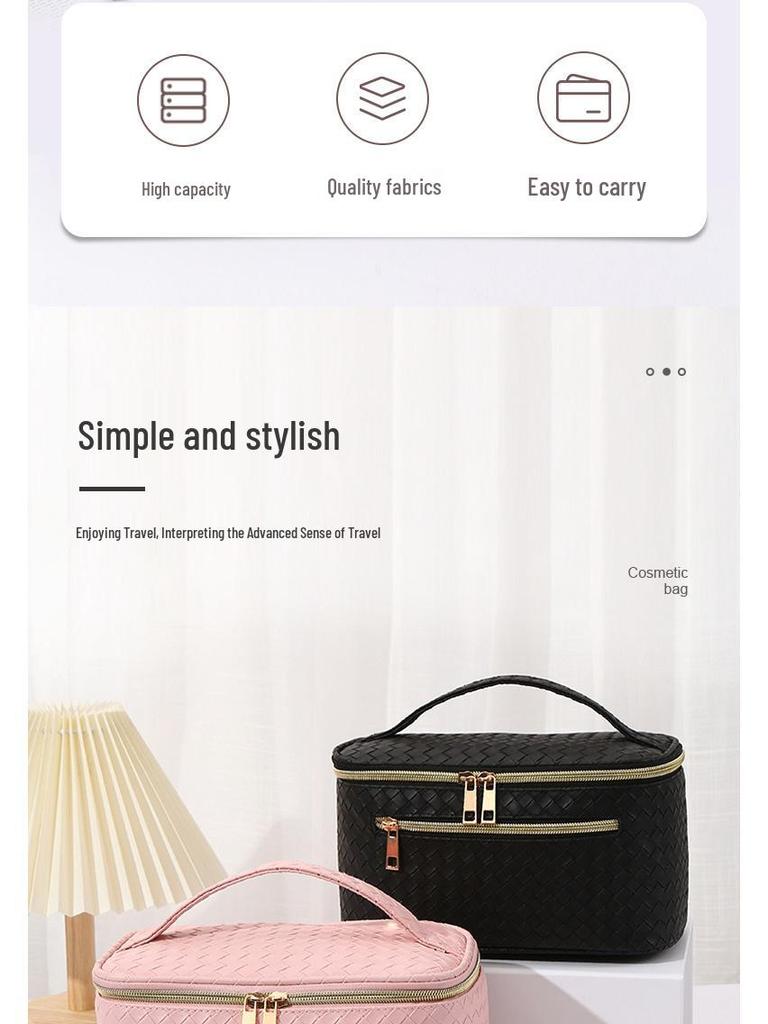 Woven Texture Multifunctional Waterproof Tote: Large-Capacity Handbag & Makeup Bag for Travel