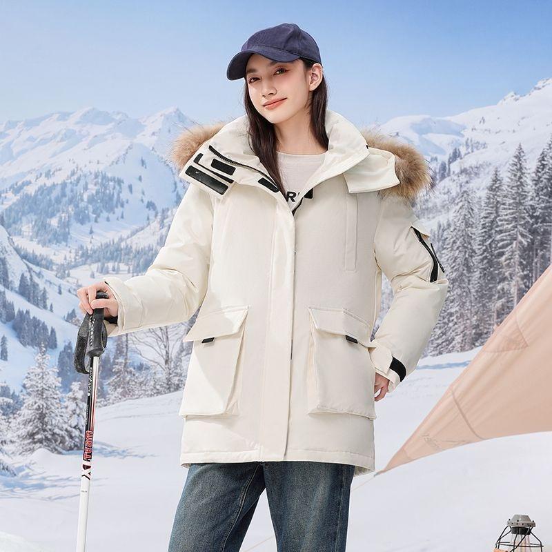 Winter Thickened Warm Workwear Down Cotton Coat with Fur Collar Loose Korean Style Jacket