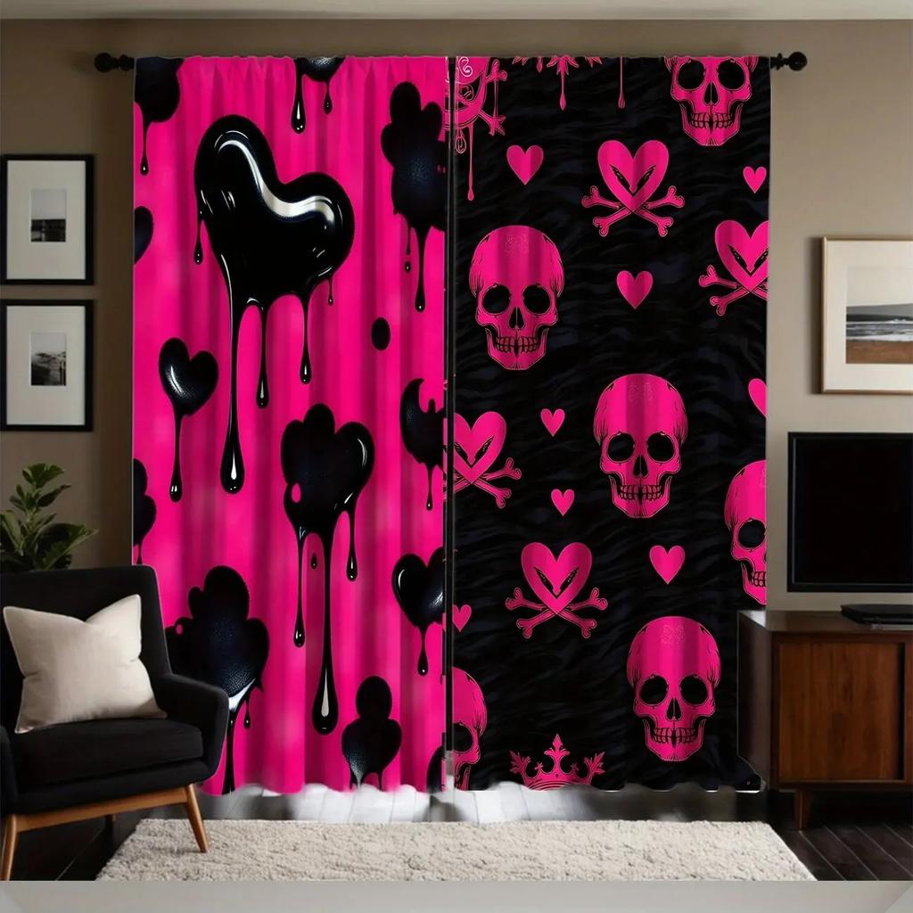 Set di 2 Sacchetti per Asta per Tende a Forma di Teschio Rosa in Poliestere Camera da Letto Soggiorno Decorazione per la Casa Tenda Perfetta Per