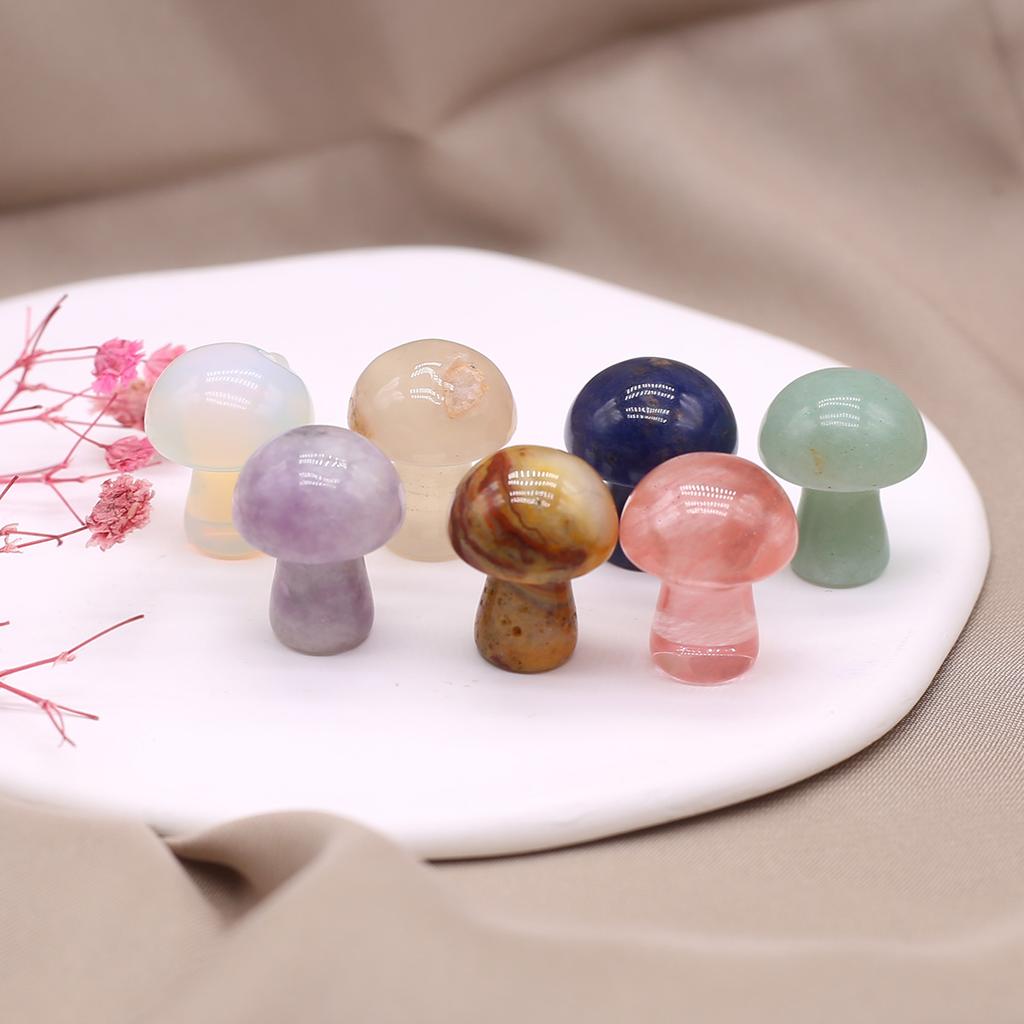 7Pcs/Pack Natural Stone 7Chakra Mushroom Shape Ornament Decoration Reiki Healing Gemstone Home Decor Small Furnishings Women Jewelry Gifts 15×20 Mm