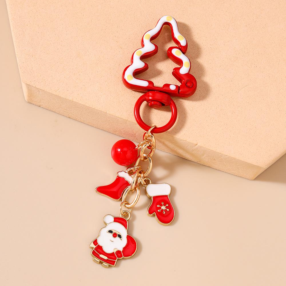 Festive Keychain: Christmas Jewelry with Santa, Snowman, Tree, and Candy-themed Pendant