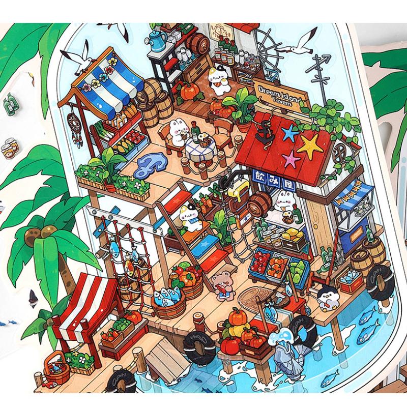 Cartoon sea Landscape Sticker  Scene DIY Toy Game Sticker Festival Birthday Gift for Kid Child Girl