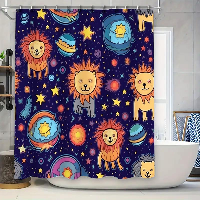 

Multicolored Printed Shower Curtain Galaxy Animals Pattern for Bathroom Decor 90x180cm