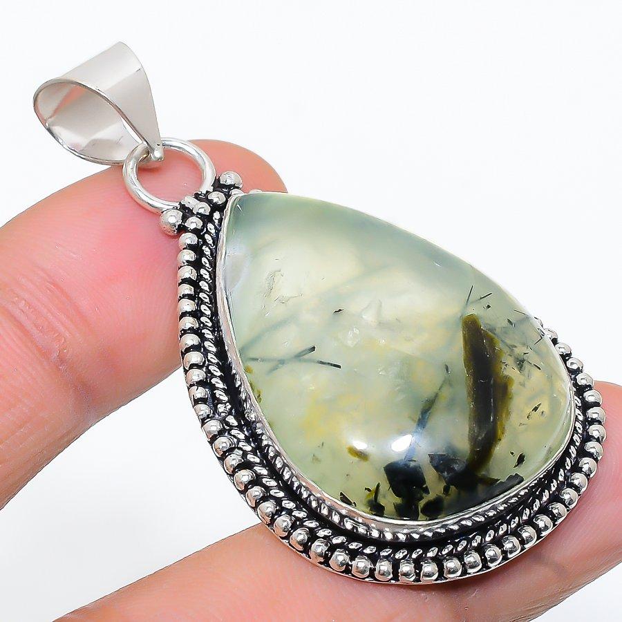 

Этническая ювелирная подвеска ручной работы с драгоценным камнем пренитом 2,09 дюйма SR-10207