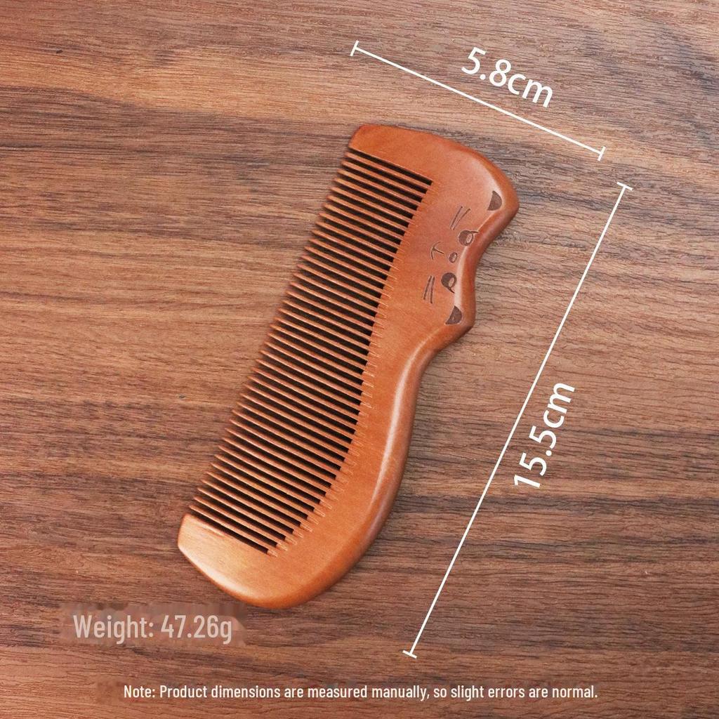 Double-Sided Carved Peach Wood Comb - Dense Teeth, Compact Size, Premium Solid Wood for Hairdressing.