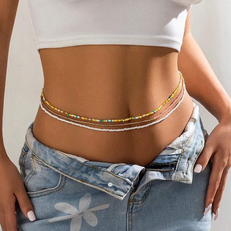 3ks Sexy Bohemia Pasový řetízek Retro Belly Beads Elastické Body Šperky Bohemia Bikini Summer Y2k Příslušenství Baya Africain Ventre