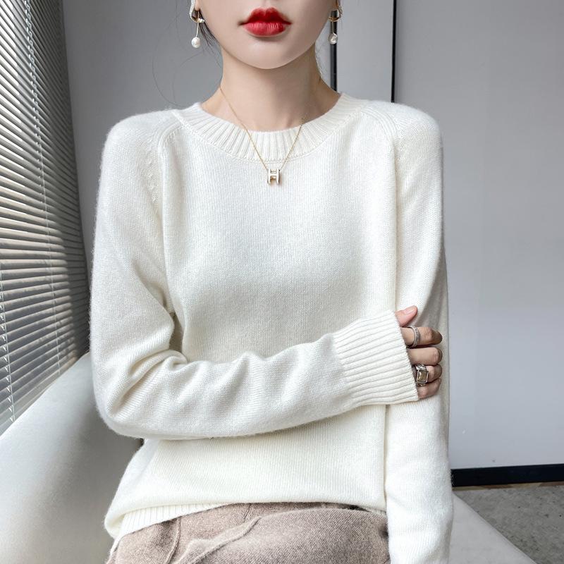 Women's 2024 Autumn/Winter Cashmere Pullover: Round Neck, Raglan Sleeve, Loose Fit, Long Sleeve Sweater.